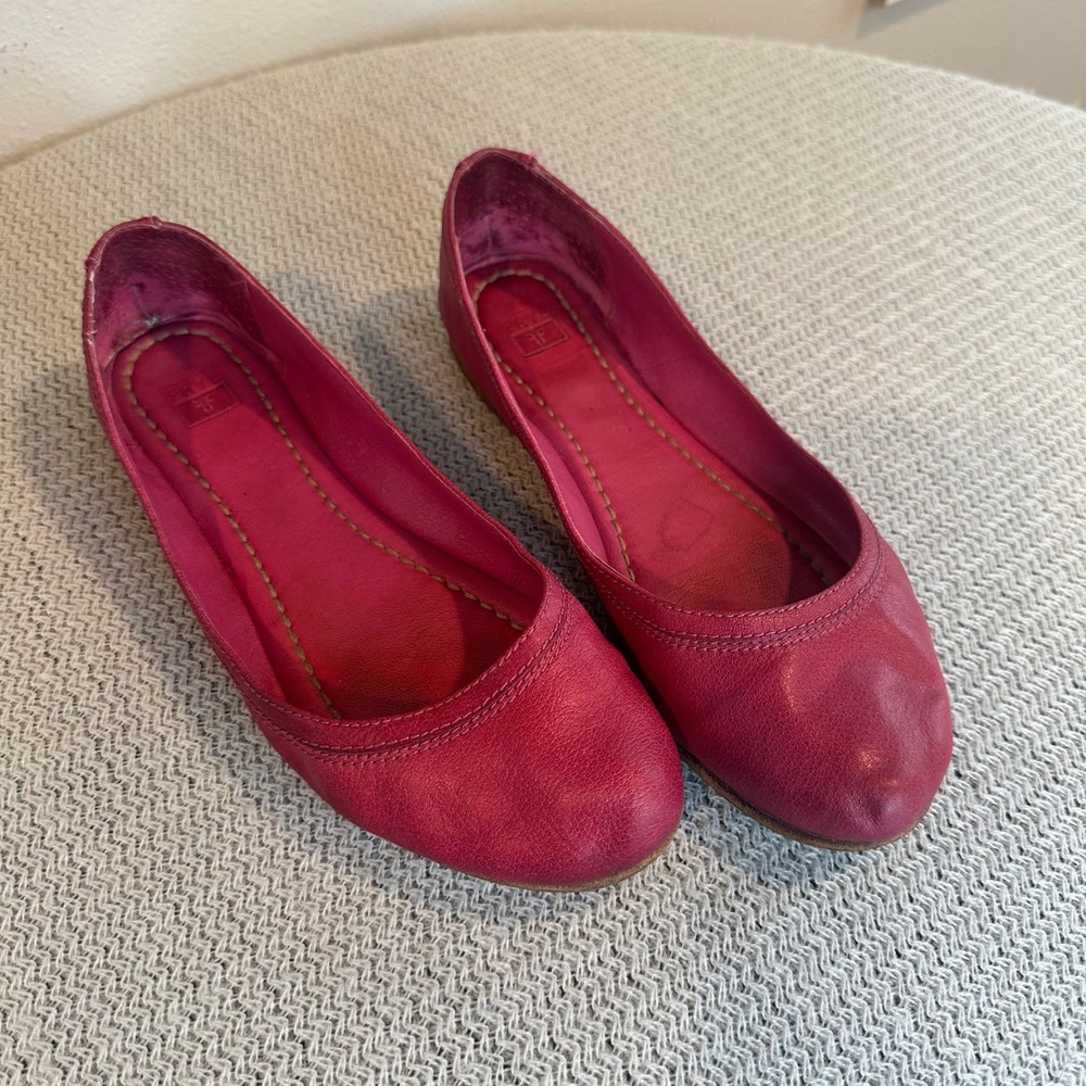 Frye Carson Ballet Flats Womens Pink 8.5-9 Leather Classic Casual Slip On Shoes